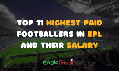 A collage of the top 11 highest paid footballers in the English Premier League for 2023, including Kevin De Bruyne, Mohamed Salah, Jadon Sancho, and more."