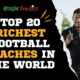 A collage of the top 20 richest football coaches in the world, including Jose Mourinho, Pep Guardiola, Zinedine Zidane, and more.